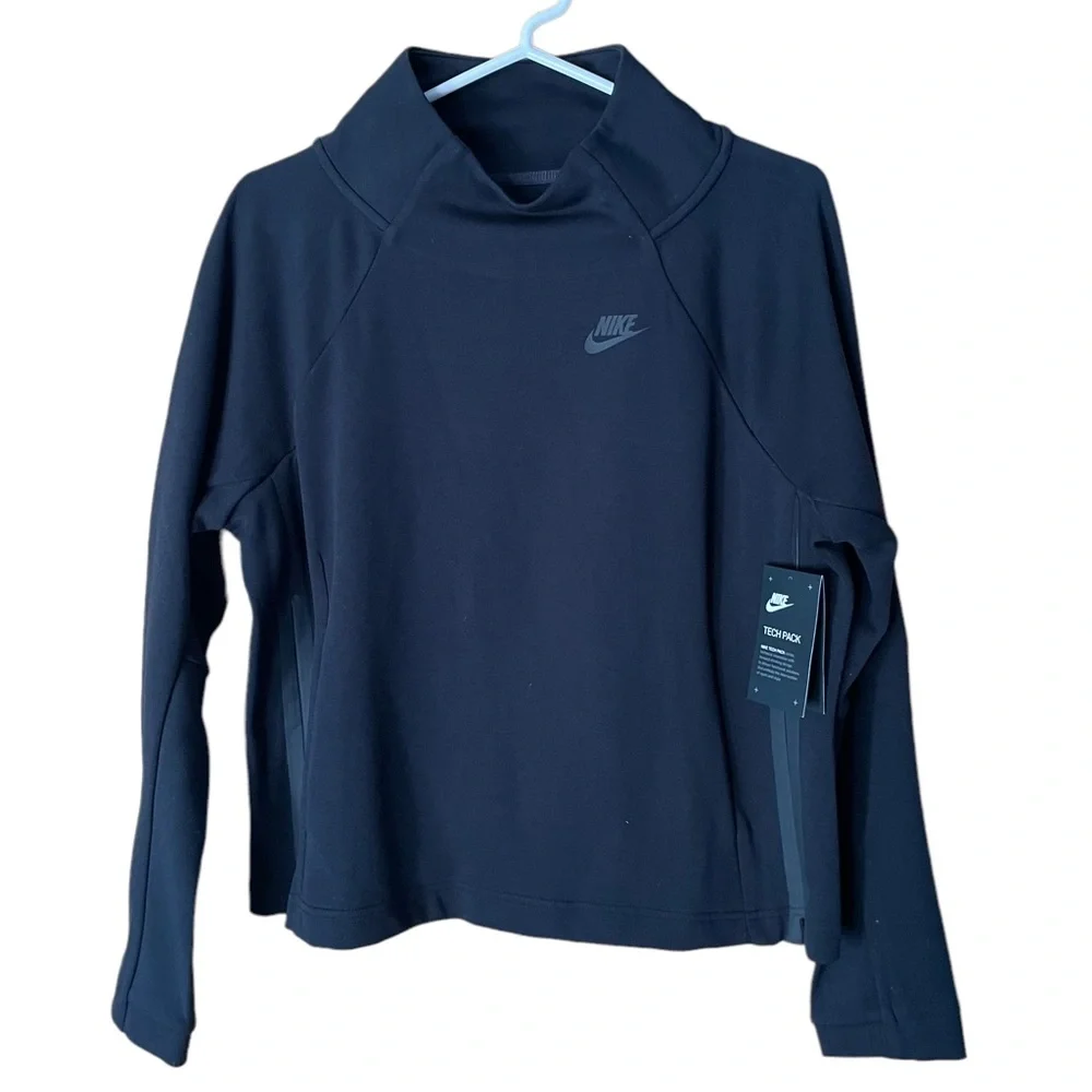NWT Nike‎ Womens Tech Pack Fleece Mock Neck Top Black Medium